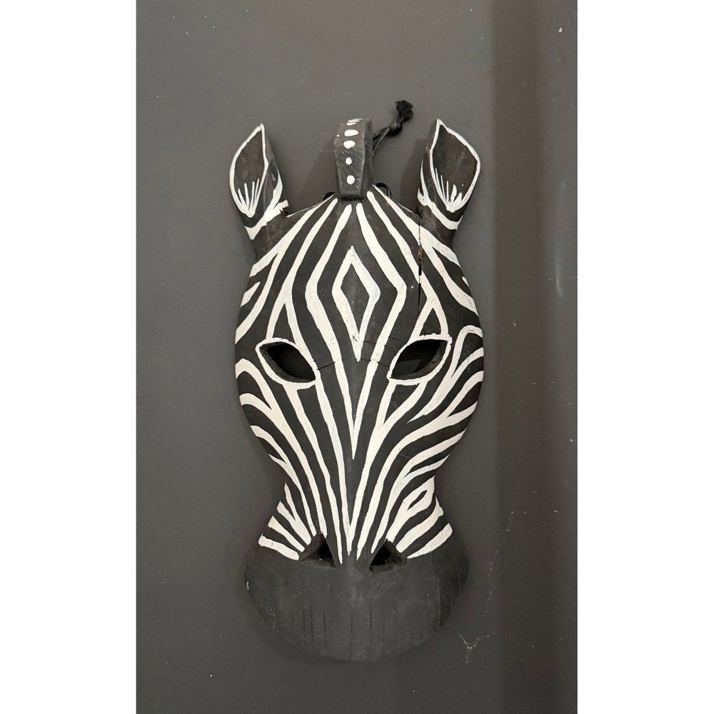 Hand Carved Wooden Zebra Mask Made in Kenya African Wall Art Decor Black White